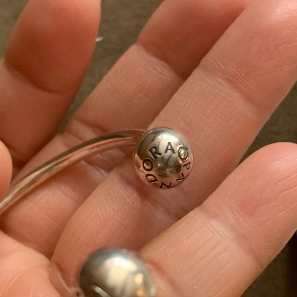 Pandora Open Bangle Charm Bracelet w/ 1 Pandora Charms & 2 Pandora Stoppers EUC - Picture 11 of 16